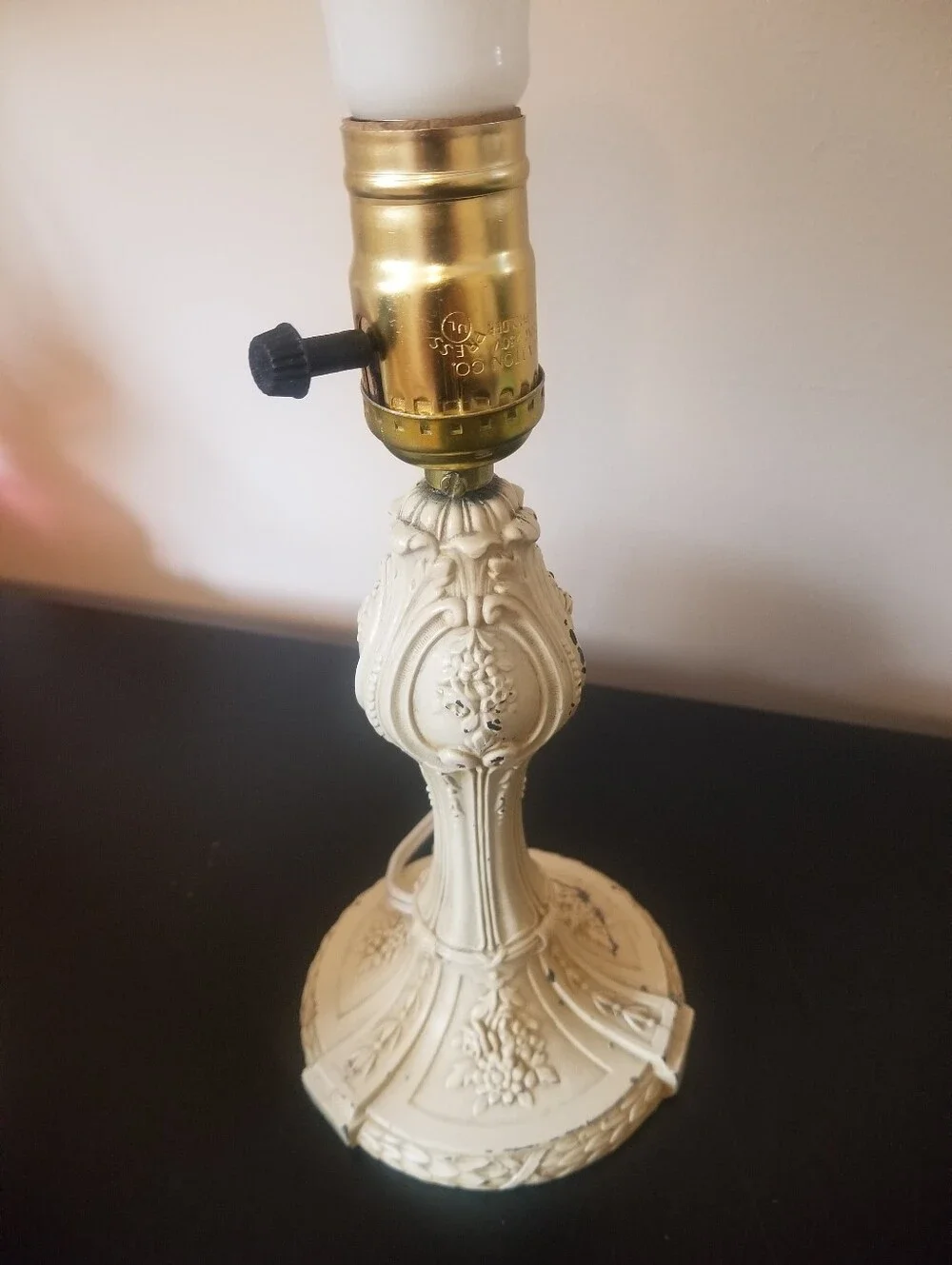 Classic MCM Cast Metal Boudoir Lamp with Crewelwork Tapered Shade